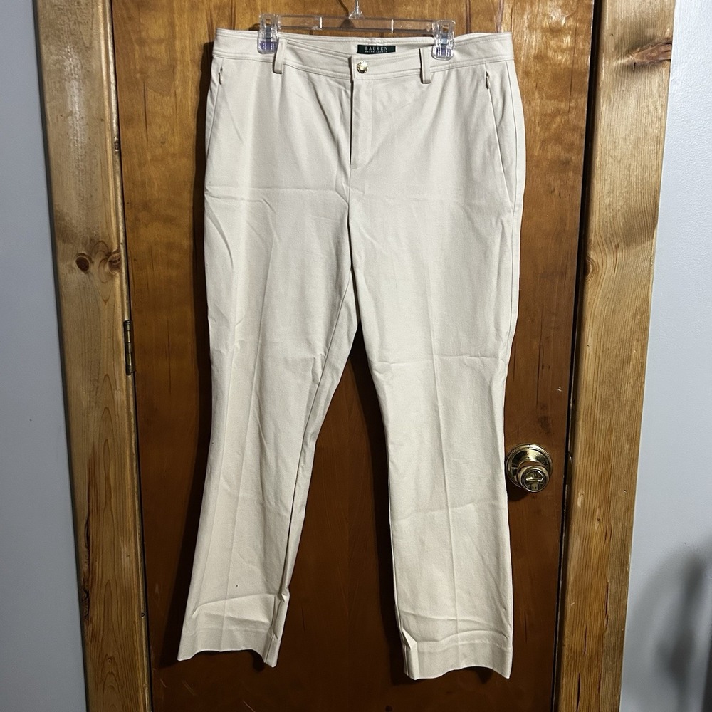 Women's Vintage RALPH LAUREN Khaki Tan Dress Pants Sz 14 Zip Pockets‎